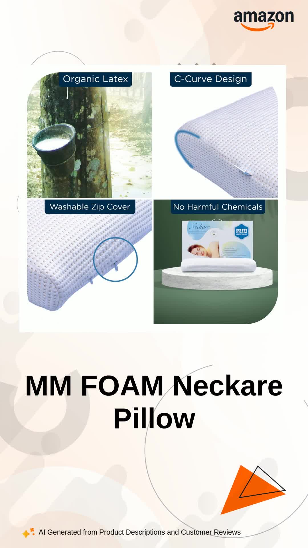 MM FOAM Neckare Pillow - 100% Latex Pillow (Thin) | Bouncy